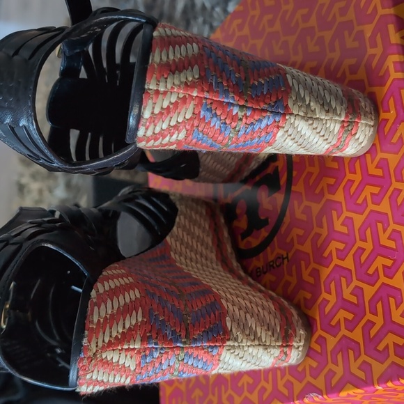 Tory Burch Leather and Rattan Wedges - Picture 2 of 5